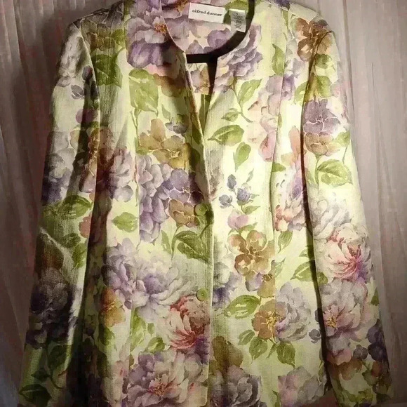 Alfred Dunner Jackets & Blazers - Women Alfred Dunner floral blazer jacket L chartreuse green Spring fall leisure
